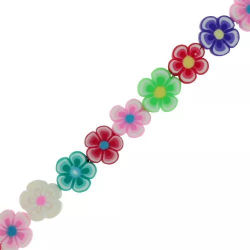 Perline di fiori in pasta polimerica 10 mm multicolore x 38cm
