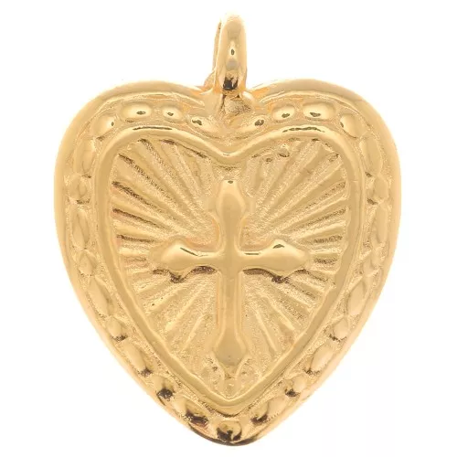 Ciondolo a cuore con croce 16x14 mm - Placcato oro x1
