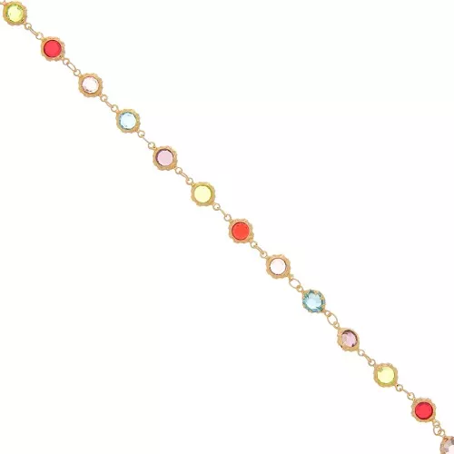 Catena con cristalli multicolori incastonati in 6 mm - Dorato x1m