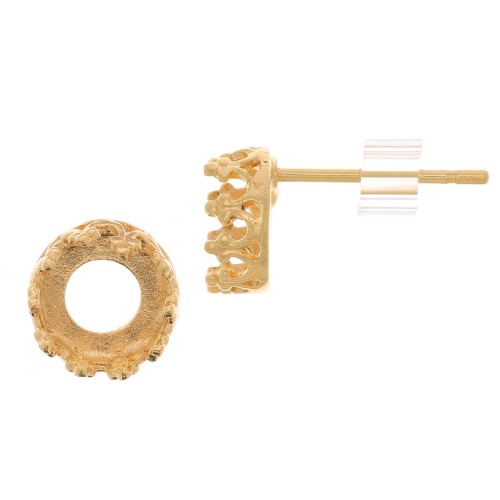 Borchie per cabochon 6mm - design a corona - placcato oro 3 micron x2