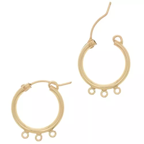 Orecchini a cerchio 18 mm con 3 anelli aperti in Gold filled x2
