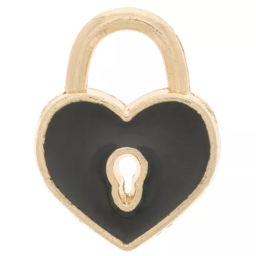 Lucchetto cuore 15x12 mm con resina epossidica - Dorato - Nero x1