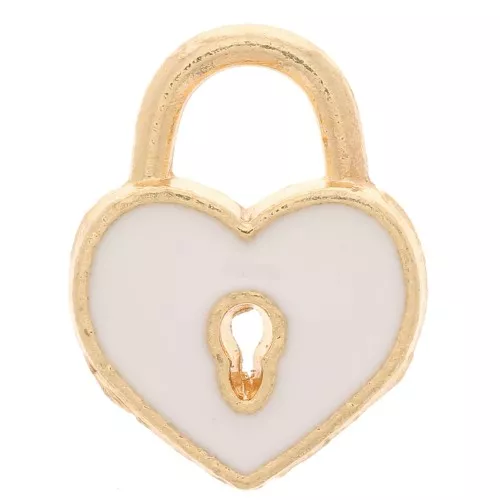 Lucchetto cuore 15x12 mm con resina epossidica - dorato - Bianco x1