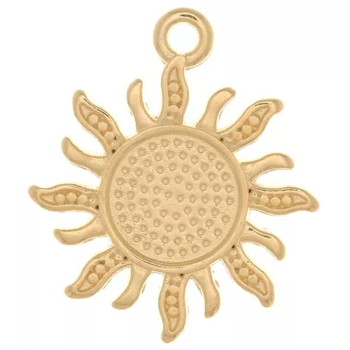 Pendente sole 21x18 mm per cabochon 8 mm - Dorato con oro fino x1
