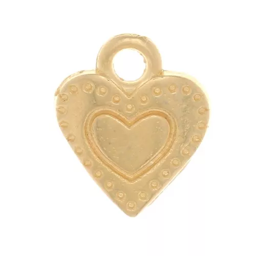 Mini ciondolo a forma di cuore lavorato 8x7 mm - Dorato oro fino x5