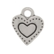 Mini ciondoli a forma di cuore lavorati 8x7 mm - Placcatura in argento antico x5