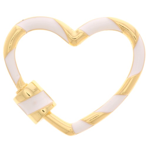 Chiusura a vite a cuore con resina 22x26 mm - Oro - Bianco x1