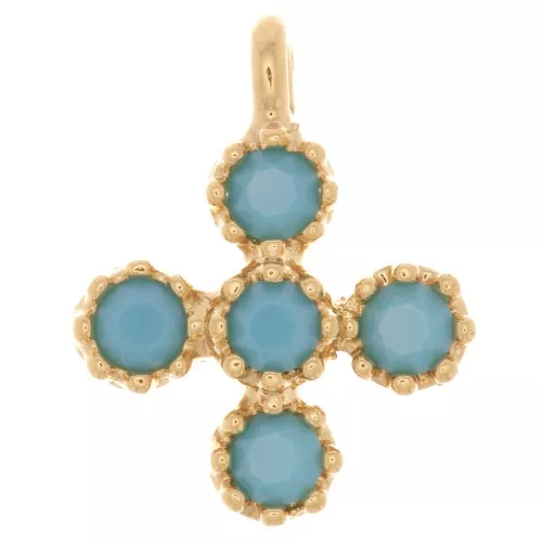 Mini ciondolo a forma di croce 9x7mm con Ossido di zirconio - Dorato con Oro - Turchese x1