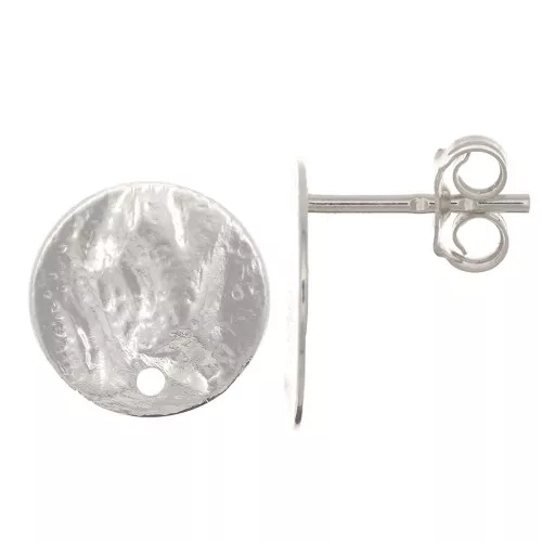 Orecchini a perno disco martellato con un foro - 12 mm - Argento x2