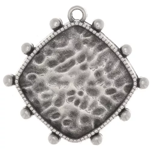 Pendente rombo con palline 25x26 mm Placcato argento anticato