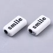 Assortimento di 60 perline rettangolari di parola - casuale - 15x7.5 mm bianco - nero