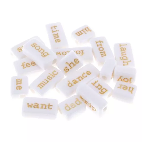 Assortimento di 30 perline rettangolari di parola - casuale - Bianco - Oro