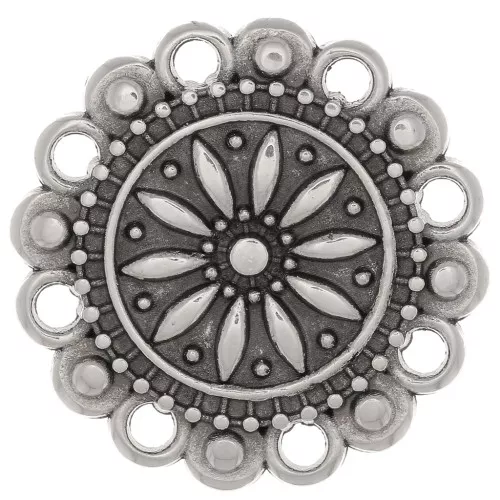 Distanziatore a fiore lavorato multiforo da 19 mm Placcatu argento anticato x1