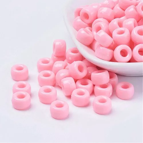 Perline con foro grande - Perline Pony - 9x6 mm Rosa x50