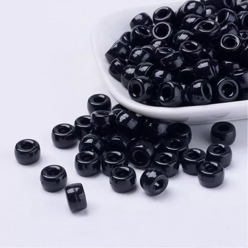 Perline con foro grande - Perline Pony - 9x6 mm Nero x50
