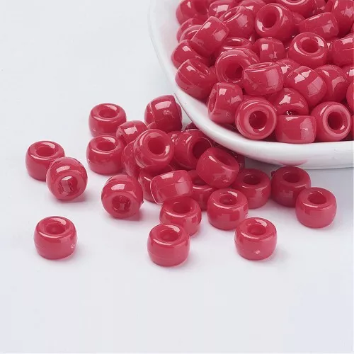 Perline a foro grande - Perline Pony - 9x6 mm Rosso x50