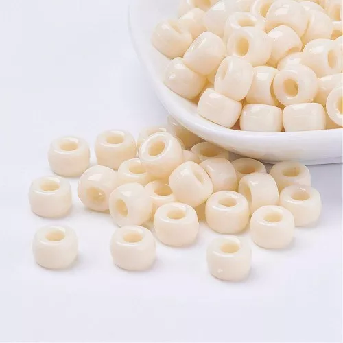 Perline con foro grande - Perline Pony - 9x6 mm Crema x50