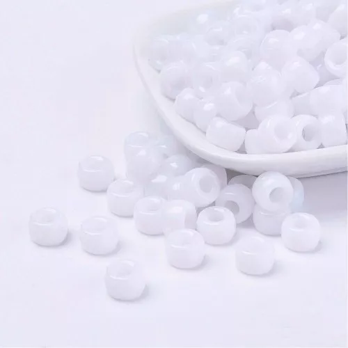 Perline a foro grande - Perline Pony - 9x6 mm Bianco x50