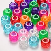 Assortimento di perline Pony - 9x6 mm Multicolore - Glitter trasparente x50