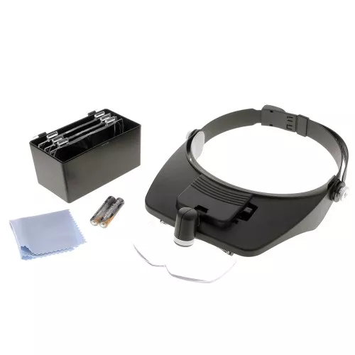 Lente d'ingrandimento binoculare frontale con lenti x1.2, x1.8, x2.5, x3.5 e x1 LED