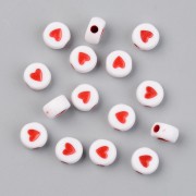 Assortimento di 20 perline a cuore rotondo - 7 mm - Bianco - Rosso|raw }}
