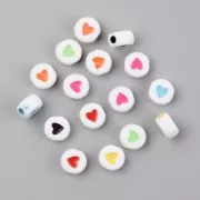 Assortimento di 20 perline a cuore rotondo - 7 mm - Bianco - Multicolore
