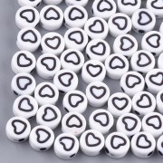 Assortimento di 20 perline a cuore rotondo - 7 mm - Bianco - Nero|raw }}
