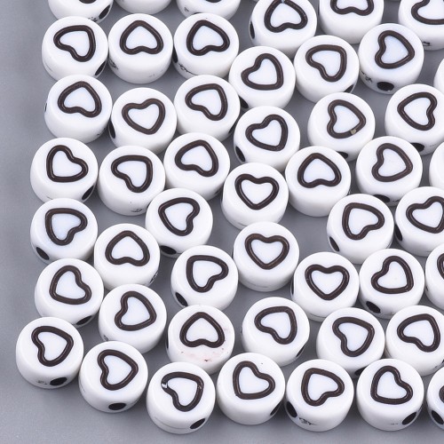 Assortimento di 20 perline a cuore rotondo - 7 mm - Bianco - Nero