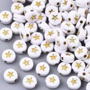 Assortimento di 20 perline rotonde a stella - 7 mm - Bianco - Oro
