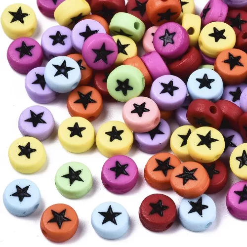 Assortimento di 20 perline rotonde a stella - 7 mm - Multicolore - Nero