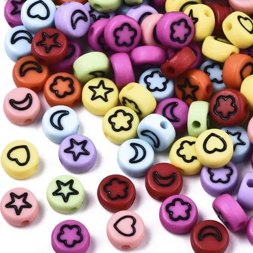 Assortimento di 50 perline rotonde miste stelle e cuori 7mm - Multicolore - Nero