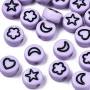 Assortimento di 20 perline rotonde miste stelle e cuori 7mm - Viola - Nero|raw }}