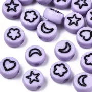 Assortimento di 20 perline rotonde miste stelle e cuori 7mm - Viola - Nero