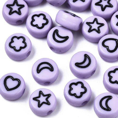 Assortimento di 20 perline rotonde miste stelle e cuori 7mm - Viola - Nero