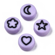 Assortimento di 20 perline rotonde miste stelle e cuori 7mm - Viola - Nero