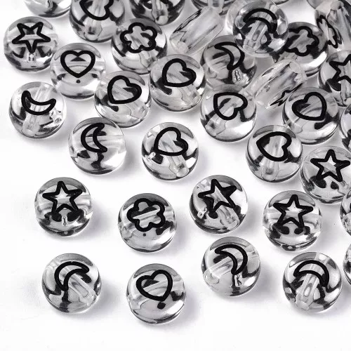 Assortimento di 50 perline rotonde stelle e cuori 7mm - Trasparente - Nero