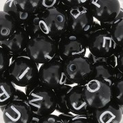 Assortimento di 200 lettere dell'alfabeto rotonde perline 8 mm - Nero - Bianco|raw }}