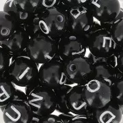 Assortimento di 200 lettere dell'alfabeto rotonde perline 8 mm - Nero - Bianco