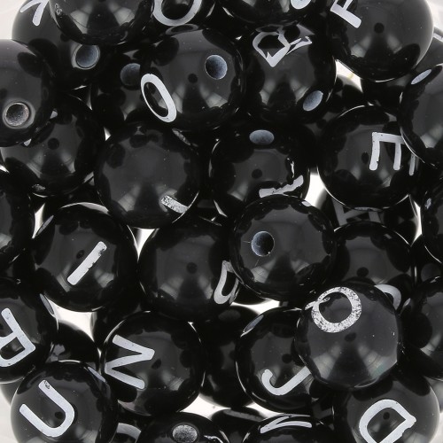 Assortimento di 200 lettere dell'alfabeto rotonde perline 8 mm - Nero - Bianco