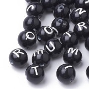 Assortimento di 200 lettere dell'alfabeto rotonde perline 8 mm - Nero - Bianco