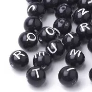 Assortimento di 200 lettere dell'alfabeto rotonde perline 8 mm - Nero - Bianco