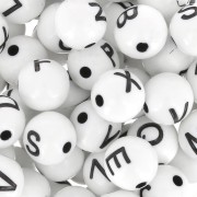 Assortimento di 200 lettere dell'alfabeto rotonde perline 8 mm - Bianco - Nero|raw }}