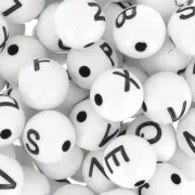 Assortimento di 200 lettere dell'alfabeto rotonde perline 8 mm - Bianco - Nero