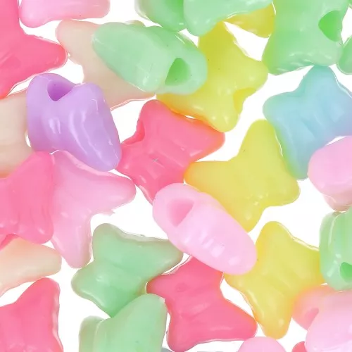 Assortimento di perline farfalla fori grandi - 10x12 mm Multicolore Pastello x50