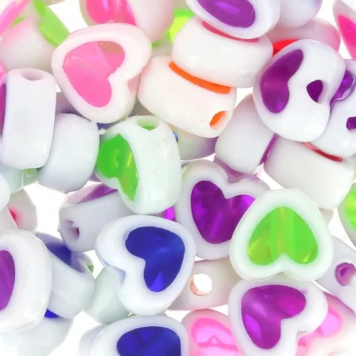 Assortimento di 50 perline a cuore - 8 mm - Bianco - Multicolore