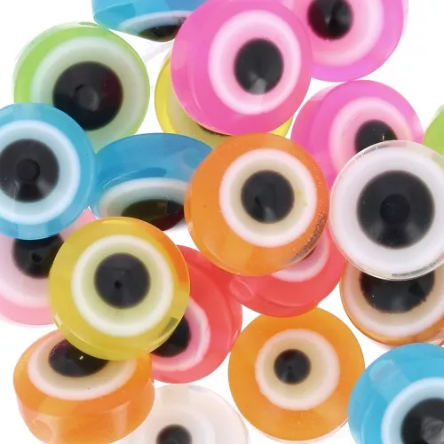 Assortimento di perline rotonde piatte occhio portafortuna 9.5x6mm Multicolore x20