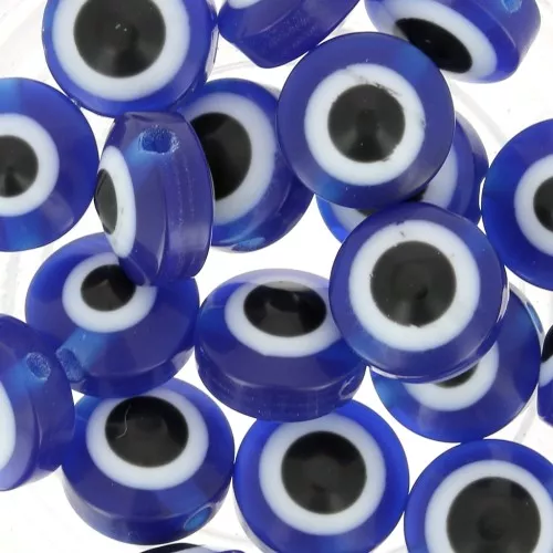 Perline rotonde piatte - occhio portafortuna - 9.5x6 mm - Blu x10