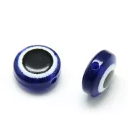 Perline rotonde piatte - occhio portafortuna - 9.5x6 mm - Blu x10