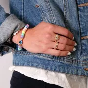 Perline rotonde piatte - occhio portafortuna - 9.5x6 mm - Blu x10