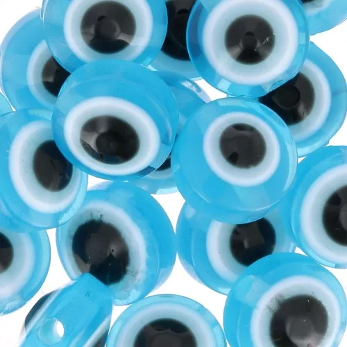 Perline rotonde piatte - occhio portafortuna - 9.5x6 mm - Sky Blue x10